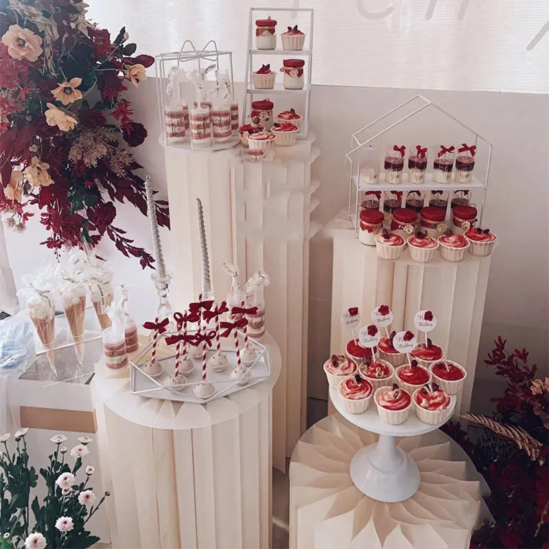 Folding Display Pillar Paper Roman Column Paper Pedestal Table Wedding Party Display Table Dessert Table Food Display Stands