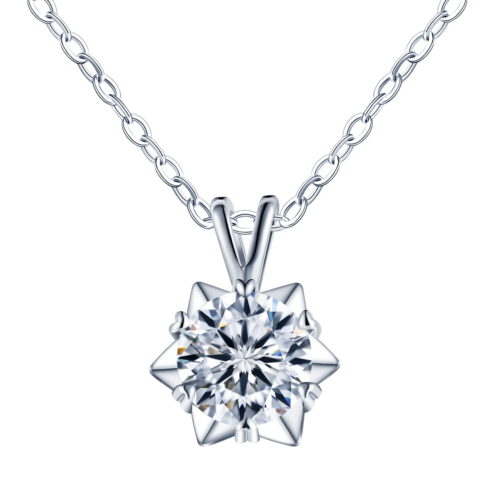 Moissanite 2.5mm Brilliant Cut Snowflake Pendant Platinum Plated 925 Sterling Silver Women's Classic Necklace Link Chain GRA