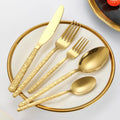 Stainless Steel Hammered Gold Silverware Set Knives Forks Spoons Flatware Cutlery Sets for Event Wedding