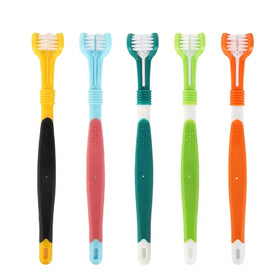 Factory Wholesale Multicolor Three Heads Pet Cat Dog Toothbrush