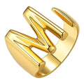 High Polish Non Fading Initial Letter Rings Real Gold Plated Stainless Steel a to Z Hollow Out Engraved Designer Open End Ring