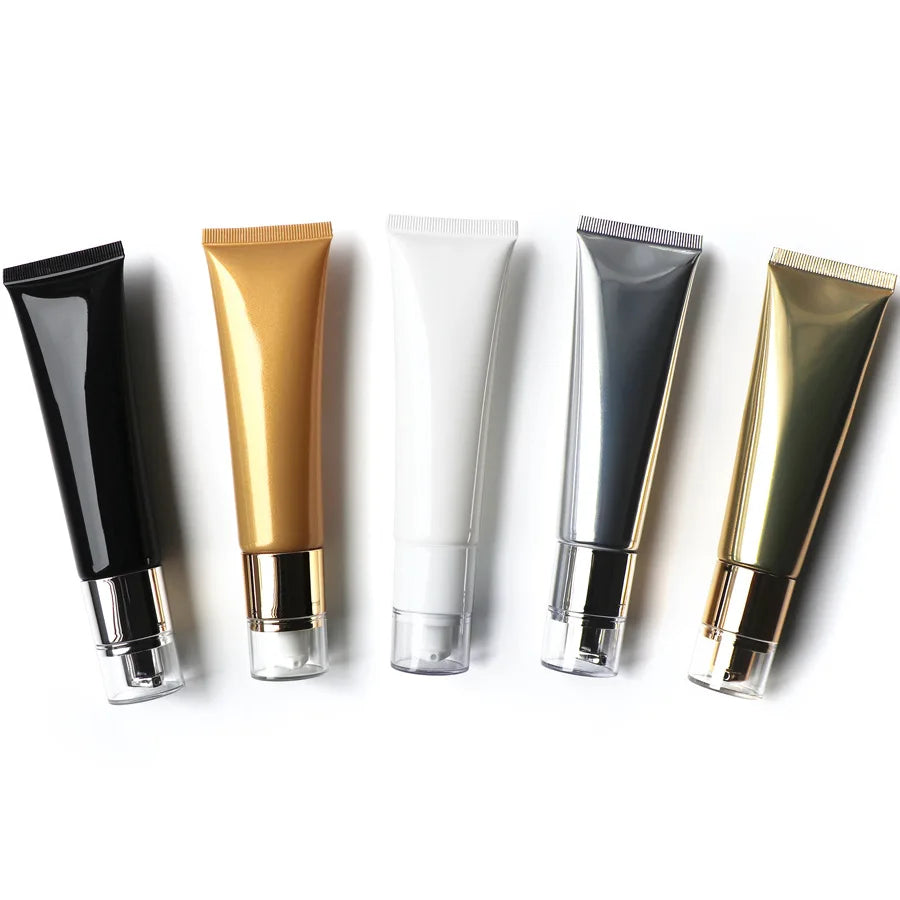 50g 30g Hand Cream Tube Cleaning Cream Cosmetic Package Container Black Gold Soft PE Tubes Airless Pump UV Label Squeeze Bottle