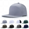 Wholesale Waterproof Quick Dry Polyester 6-Panel Flat Brim Trucker Hats Custom Logo Running Laser Cut Perforated Snapback Caps