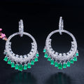 Fashion Big Round Ethnic Dangling Long Hoop Earrings for Women Green Clear CZ Engagement Wedding Prom Dress Accessories