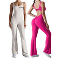 Janya Women's Sleeveless Sports Bodysuit Hollow Back Scrunch Butt Flared Seamless One Piece Gym Fitness Yoga Jumpsuit for Adults