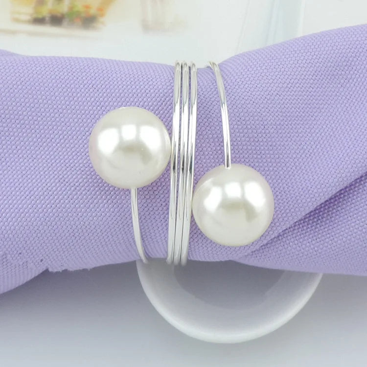 Wholesale Party Wedding Tabletop Mouth Cloth Decoration Metal Alloy White Pearl Napkin Buckle Ring
