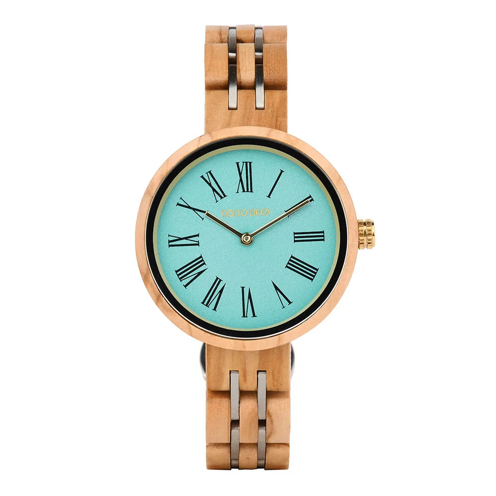 2025 Antiqued Natural Olive Wood Quartz Watch for Ladies and Kids Popular Hypoallergenic Fashion with Pointer Dial Display