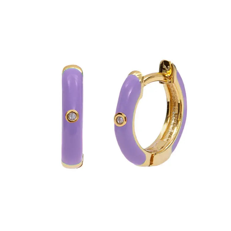 925 Silver Tremella Needle Copper Enamel Hoop Earrings Gold Plated Zircon Stone Trendy for Anniversary Party Gift