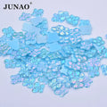 JUNAO Wholesale 8*10mm Butterfly Shape Resin Crystal Strass Non Hotfix Fancy Aquamarine AB Rhinestone Applique for Clothes