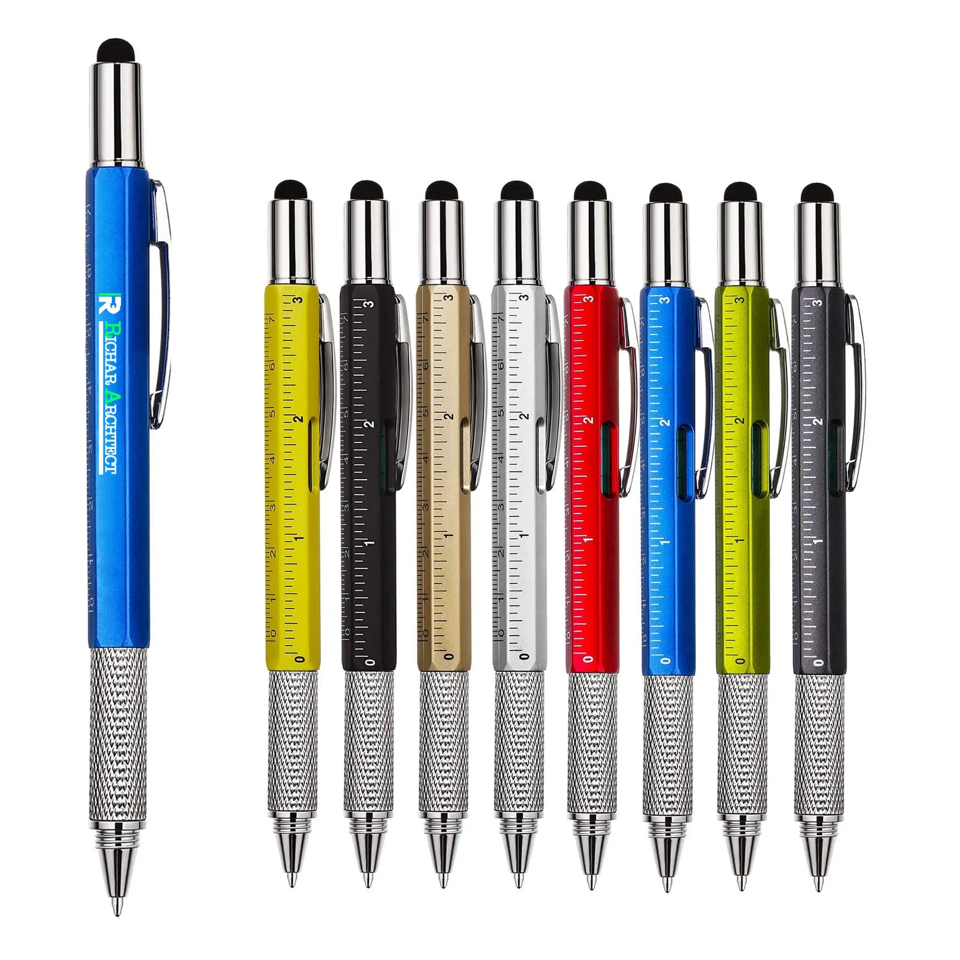 6-in-1 Multifunctional Plastic and Metal Tool Pen Ballpoint Screwdriver Caliper Level Ruler Capacitive Touch Pen