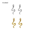 FUAMAY 925 Sterling Silver Minimal Snake Stud Earrings Gold Plated Vermeil Jewelry with Zircon for Anniversary Party Gift