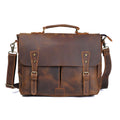 Full Grain Portable Dark Brown Leather Office Zipper Hasp Business Computer Satchel Bags Briefcases