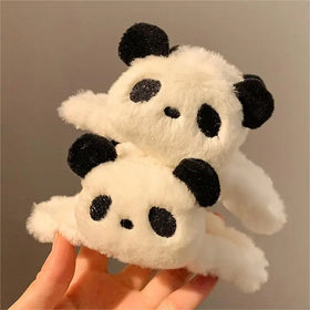 Large Soft Panda Fur Hair Grab Clips Wavy Plush Barrette Hair Grab Clip Elegant Claw Plush Furry Women Big Hair Claw