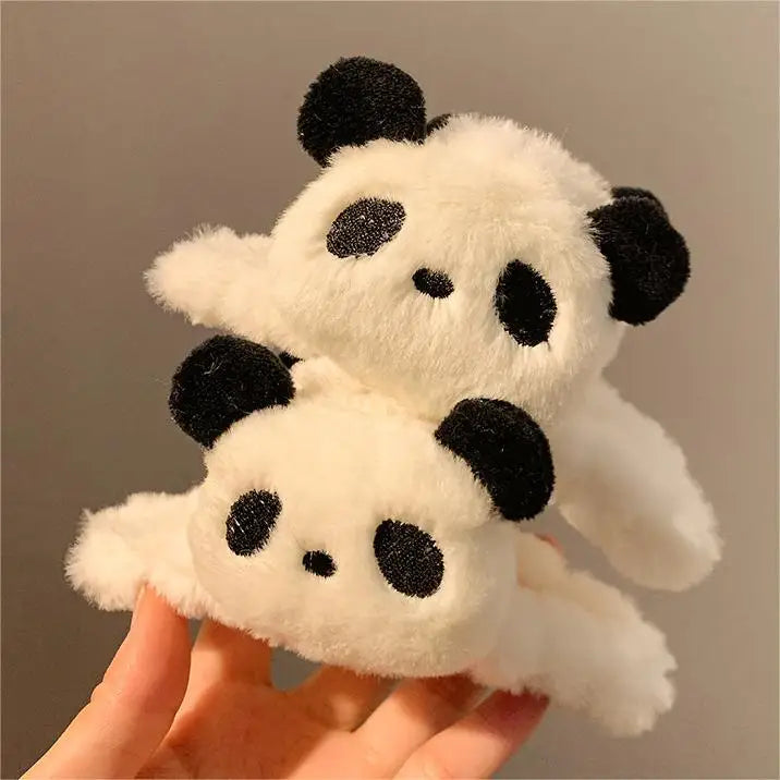 Large Soft Panda Fur Hair Grab Clips Wavy Plush Barrette Hair Grab Clip Elegant Claw Plush Furry Women Big Hair Claw