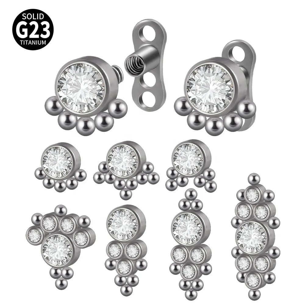 G23 Titanium Unisex Fashion Body Piercing Jewelry Crystal Gem Dermal Anchor Head Skin Diver Hide Safety Tattoo Piercing Jewelry