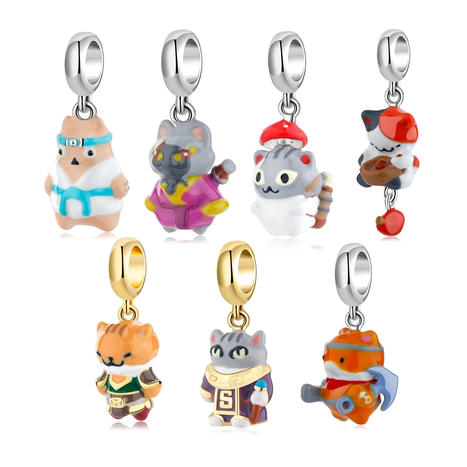 Colorful Enamel Beads Multiple Roles Pirate Warrior Animal Cat Charms 925 Silver Jewelry Making Fits Original Charm Bracelet