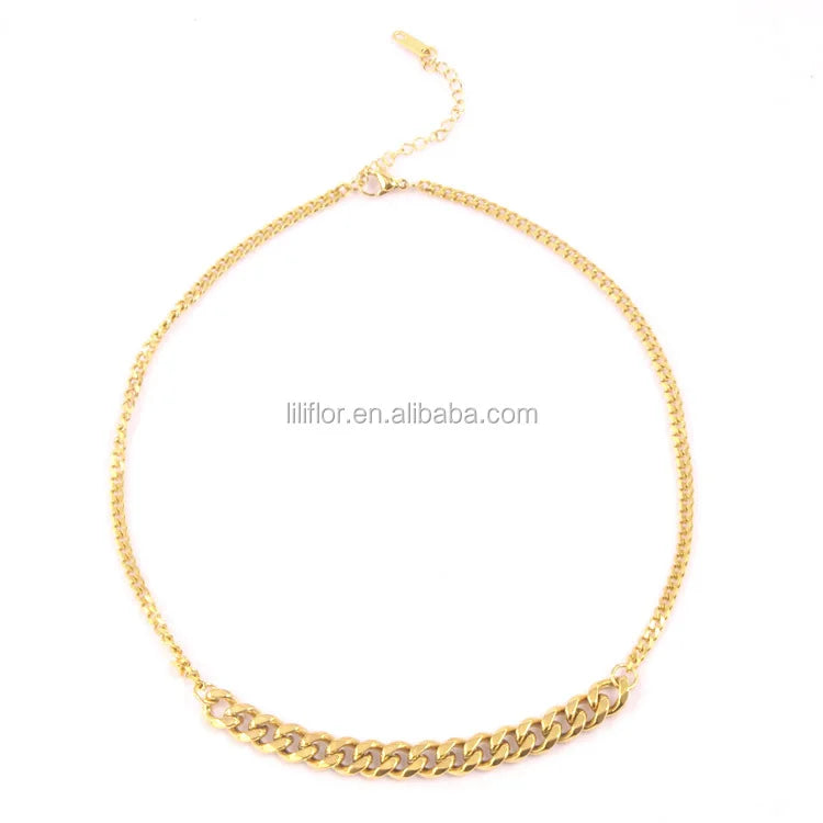 High Quality 18K Gold Plated Stainless Steel Thick and Thin Chain Necklace P203078