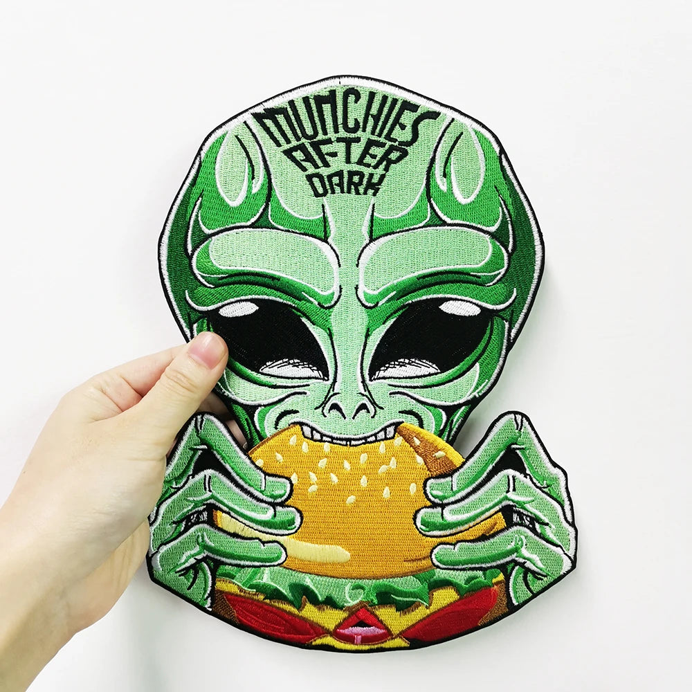Cheap Back Applique Green Aliens Eating Hamburgers Clothes Embroidery Patches