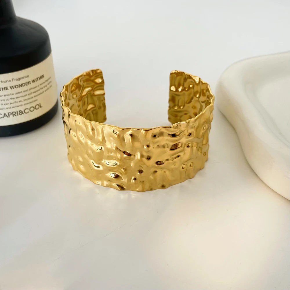 Titanium Steel Adjustable Opening Bracelet Natural Heavy Industry Hammer Pattern Texture Exaggerated Stainless Steel Bangle