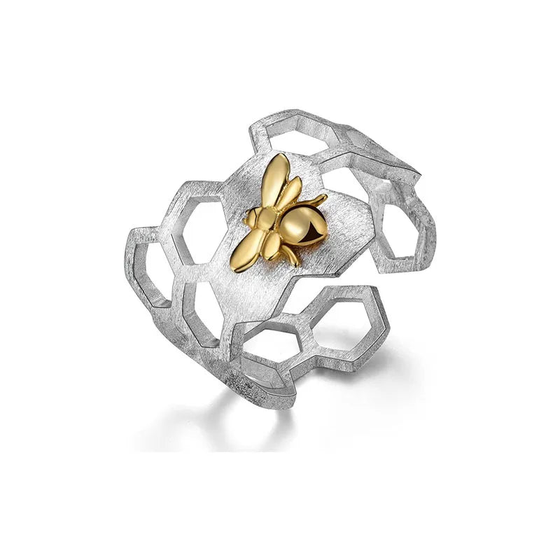 Trendy Alloy Cuff Ring for Women Natural Honeycomb Design Handmade with Unique Hollow Structure