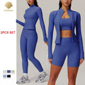 CNSHELL Custom Logo Nylon Ribbed Tight Jacket Top Legging Yoga Workout Gym Fitness Sports 2PCS Set