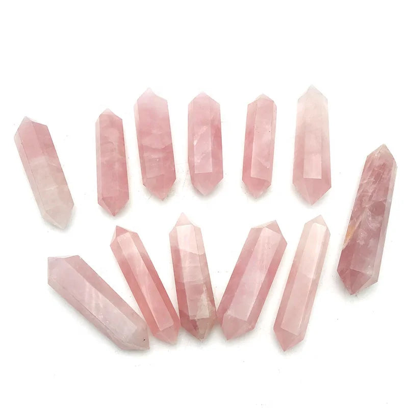 Spiritual Healing Gemstone Point Natural Rose Quartz Towert Double Terminal Crystal Point DT Reiki Quartz Crystal Crafts