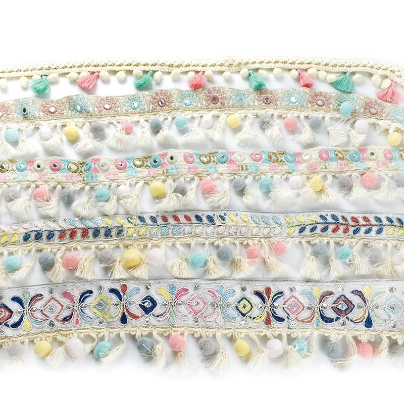 Deepeel RC409 Multiple Styles Handmade Hometextile Sewing Accessories Embroidered Jacquard Lace Ribbon Cotton Tassel Pompon Trim