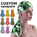Wholesale Custom Logo Mens Hip Hop Camo Designer Satin Durags with Sunscreen Protection Extra Long Headwraps for All Seasons