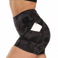 Women's Custom Printed Elastic Waist Gym Sport Leggings Biker Shorts with Pocket for Workout and Yoga Printed Sports Shorts