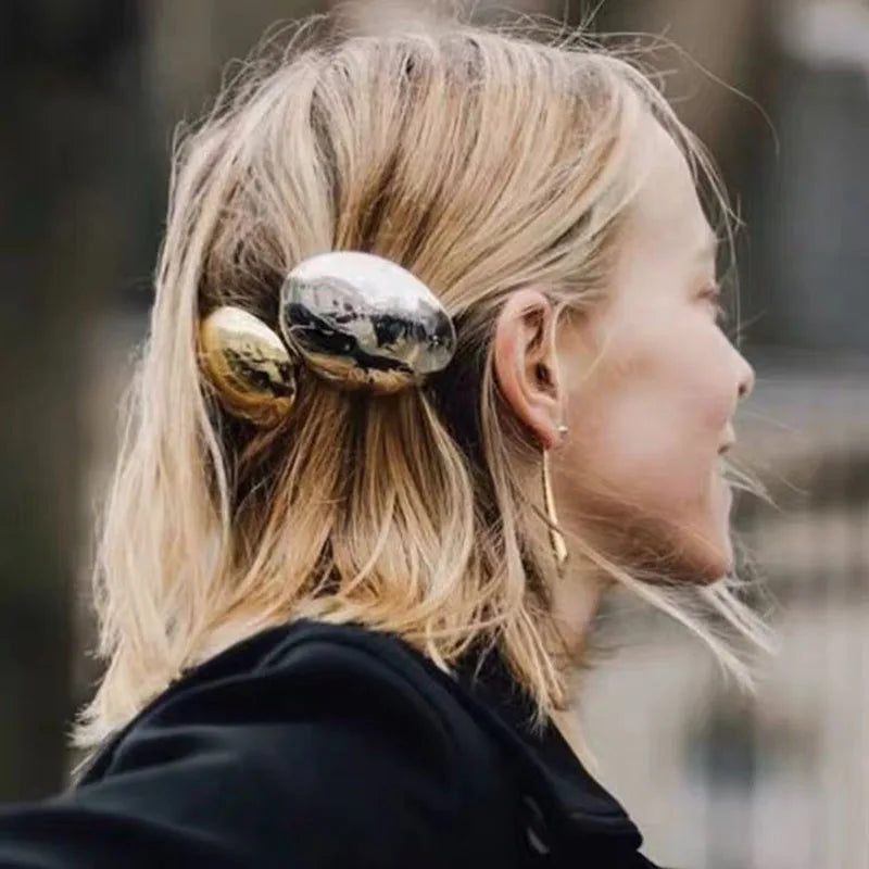 Design Geometric Glossy Gold Silver Color Metal Eggshell Hairgrips Barrettes for Women Girls Party Hairwear Hair Pins