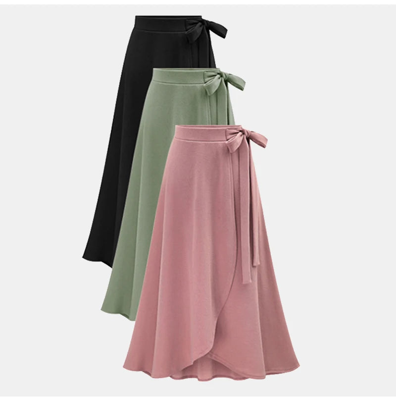 Chiffon Pink Ruffle Women's Long Skirt High Waist Bowtie Split Irregular Maxi Skirts Ladies Spring Winter Office Clothes Female