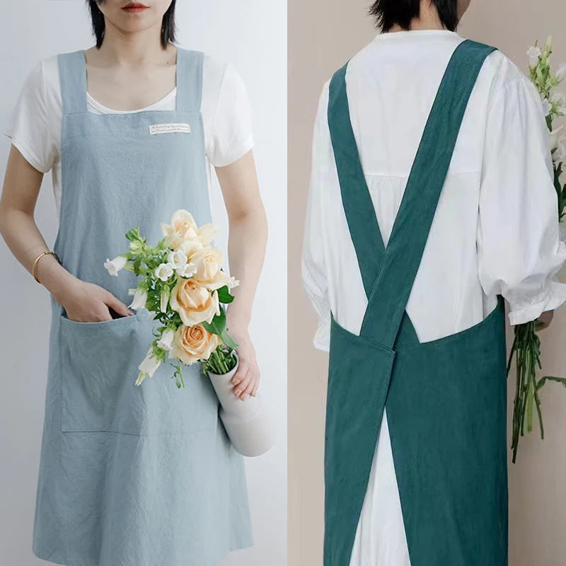 Wholesale Free Artwork Design Cotton Custom Color Apron Wholesale Art Cross Back Aprons  for Adults