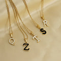 GT Trendy 18 K Stainless Steel White Black Shell Letter Necklace for Women Men Gold Plated Initial 26 Alphabet Pendant Necklace