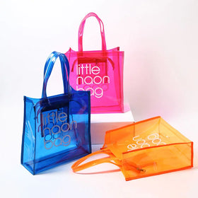 Custom Logo Transparent Candy Color Neon PVC Waterproof Shopping Handbag Clear Zipper Practical Stylish Personalized Handbag