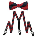 High Quality Printed Microfiber Fabric Suspender BowTie Set Custom Made Stripe Adjustable Elastic Y Back Style PU Leather Metal