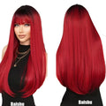 Wholesale Cheap Red Gradient Middle Part Long Straight Hair Wigs Smooth Fluffy and Natural  in Europe America and Africa