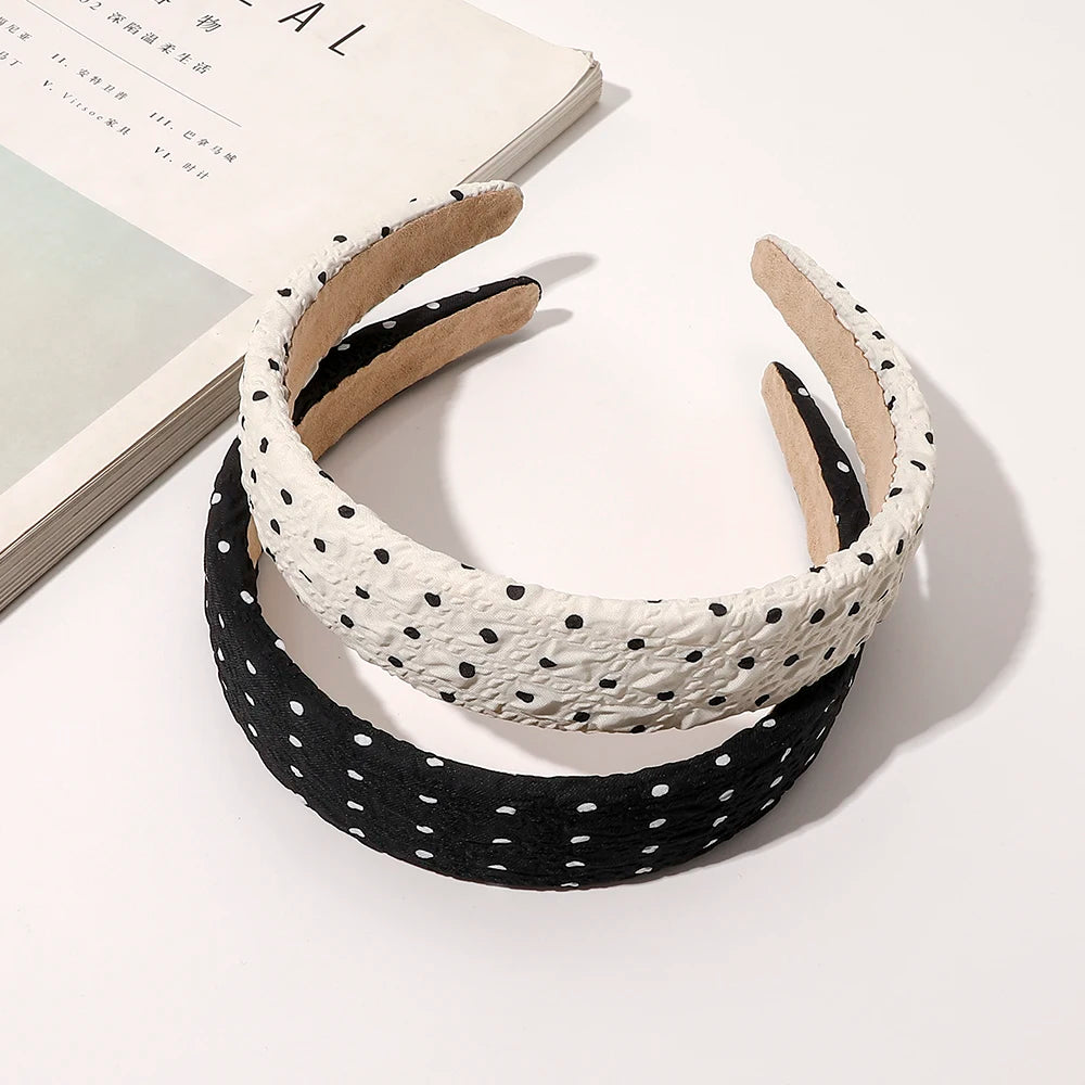 2021 Winter New Design White and Black Dot Cloth Wide Plastic Simple Headbands for Women
