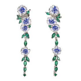 CAOSHI Hot Sale Vintage Enamel Flower Dangle Earrings Women Blue Green Trumpet Flower Long Drop Pendant Earrings