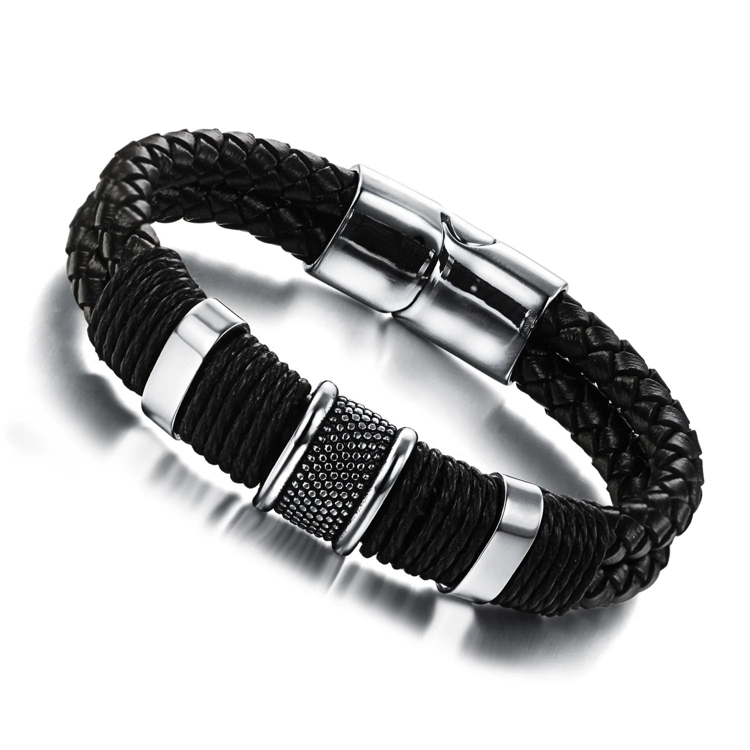 Trendy Personality Woven Leather Bracelets Men's Stainless Steel Magnetic Wrist Bracelet Wholesale Jewelry Purchase