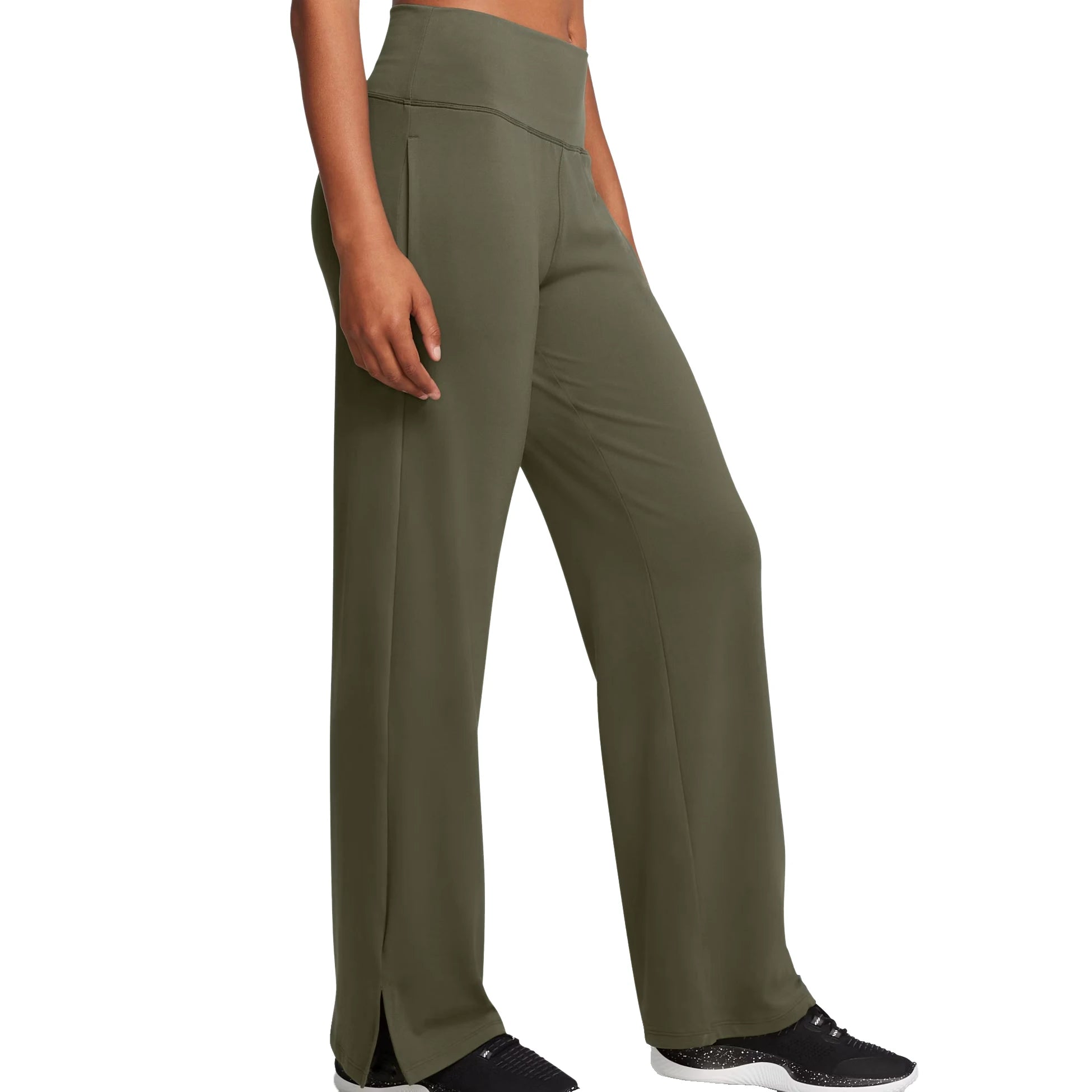 Women's Winter Elastic Waist High Knit Quick Dry Sporty Performance Pants Side Split Full Length with Pockets