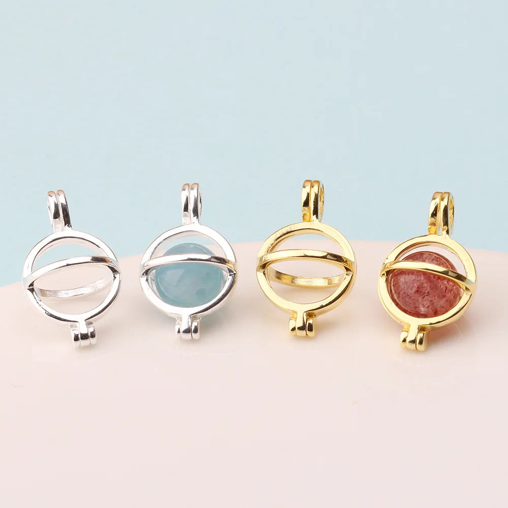 8mm 10mm Hollow Ball Empty Pendant 925 Sterling Silver Planet Shaped Blanks Bezel for Gemstone Beads Pendant Jewelry Making