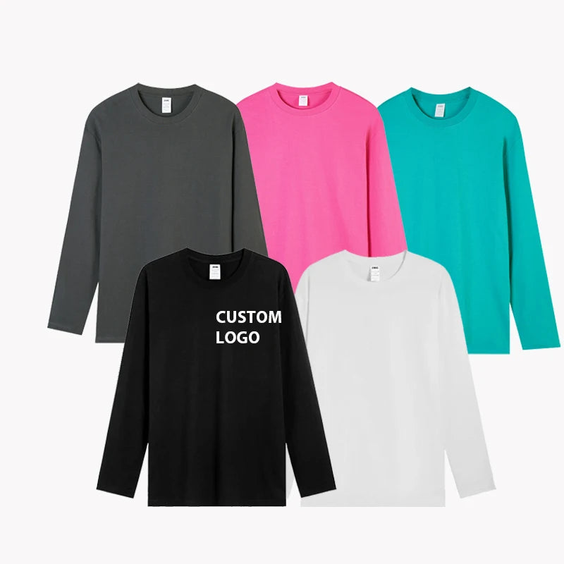 2024 Custom 100%cotton Unisex Oversize Printing White Blank Men's Long Sleeve T Shirt Round Neck Long Sleeve T-shirts for Men