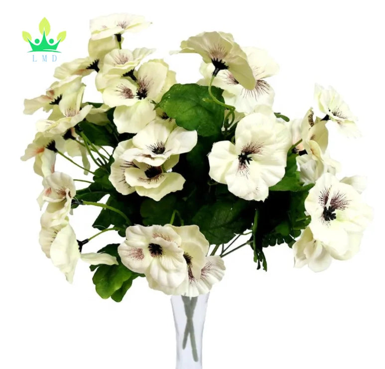 Artificial White Pansy Flowers Artificial Pansies Plastic Flower in Bulk Outdoor Plants Home Office Wedding Decor