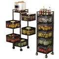 5 Layer Rotating Shelf 360 Degree Baskets Fruit Vegetable Storage Rack Floor Round Shelf with Wheels Kitchen Foldable 50 Set