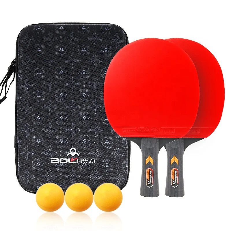 Boli 7-Ply Poplar Table Tennis Racket Set Waterproof Hard Bag with 3 Balls