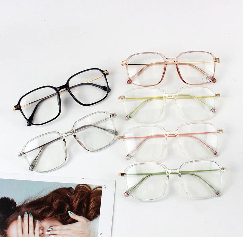 Fashion Anti-Blue Large Frame Myopia TR90 Transparent Metal Glasses Frame Square Optical Frame Anti Blue Light Glasses
