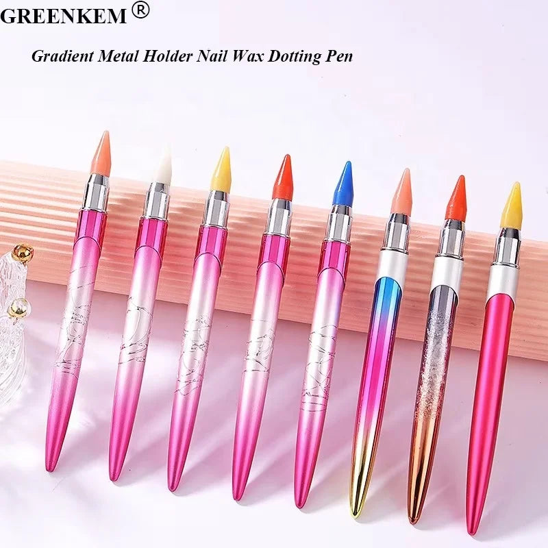 New Gradient Metal Nail Wax Dotting Pen Colorful Wax Head Dot Nail Rhinestones DIY Nail Art Dotting Pen