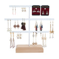 Creative 52 Holes Earring Display Holder Metal 3 Layers Jewelry Storage Organizer Wood Base Stand