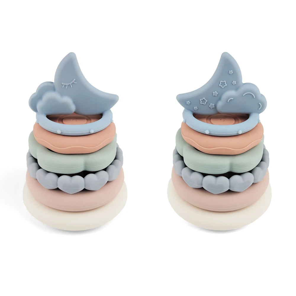 Non Toxic Baby Silicone Teething Rainbow Stacking Blocks