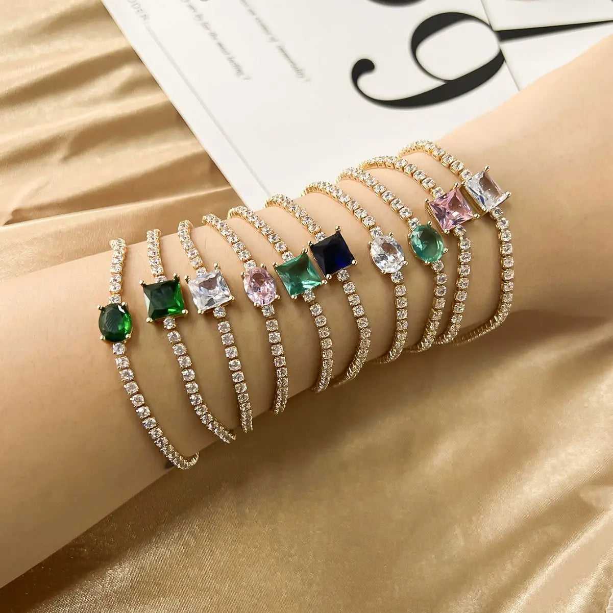 Kirin Emerald Bracelet S925 Silver Plated White Gold Ruby Sapphire Topaz Jewellery Gift Giving